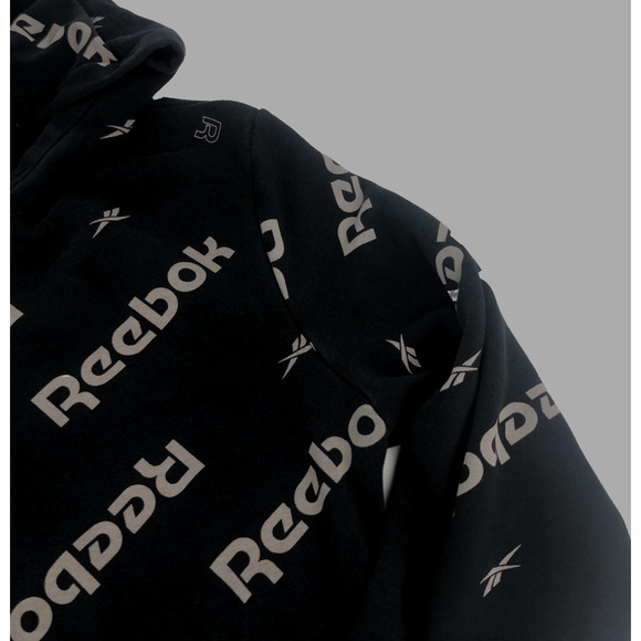 Reebok Men’s Hoodie Small All Over Print Black Streetwear Reecycled Sweatshirt - Picture 9 of 12